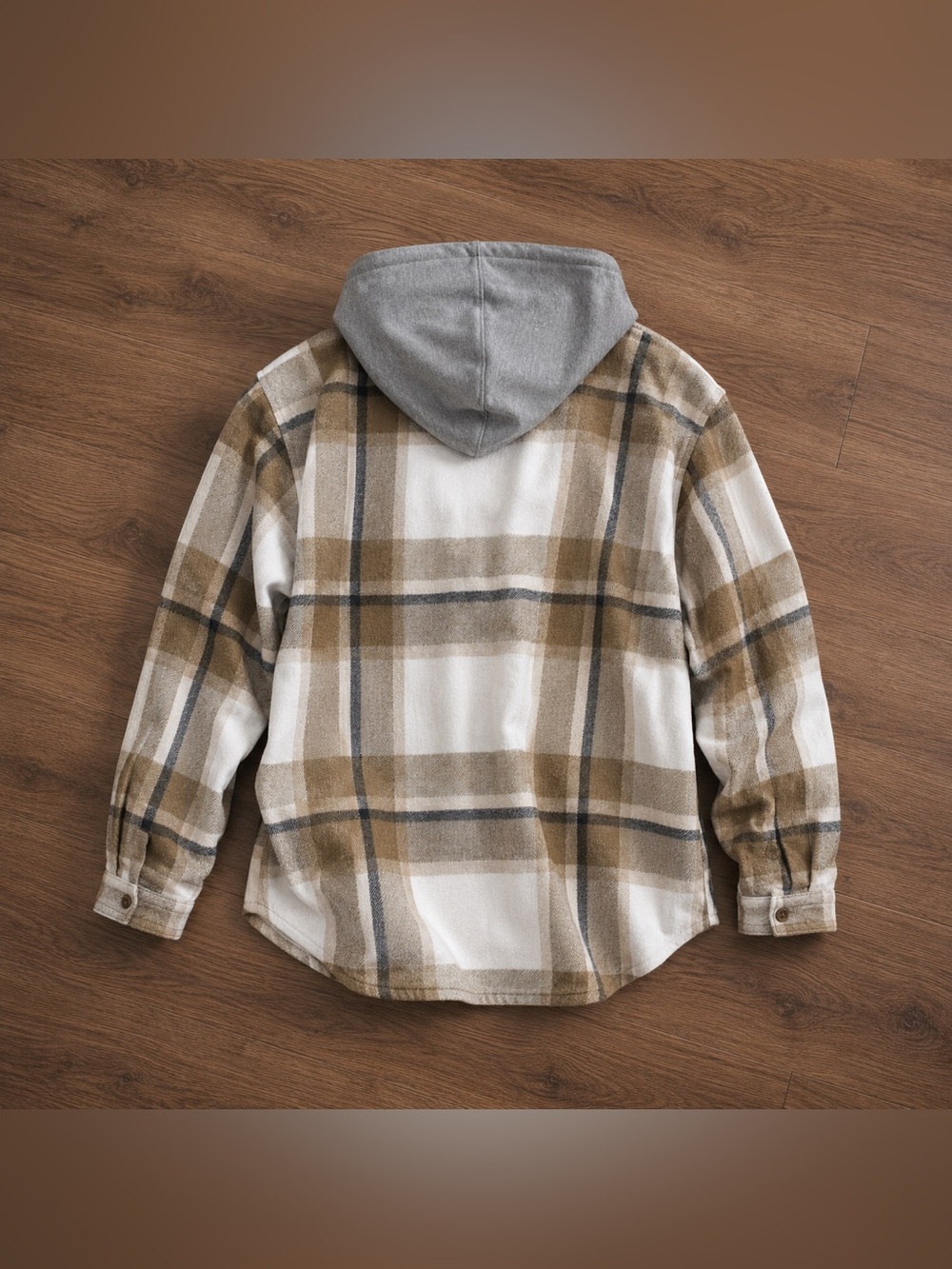 Chic Me Plaid Hooded Utility Jacket in Brown/Cream Sz M - Picture 2 of 2